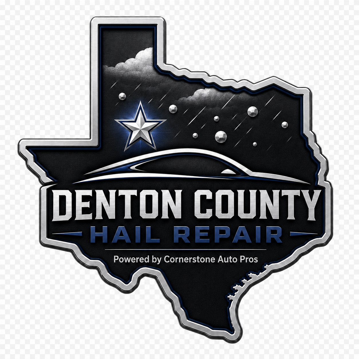Denton County Hail Repair logo - auto hail and dent repair, powered by Cornerstone Auto Pros